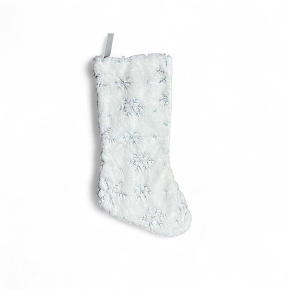 Holiday Time Other - White Faux Fur Christmas Stockings Set of 3 – Snowflake Embroidery, Winter Decor